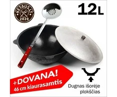Užbekiškas poliruotas kazanas 12L (Namangan) plokščias dugnas su DOVANA — kiaurasamčiu!