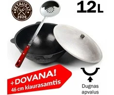 Užbekiškas poliruotas kazanas 12L (Namangan) apvalus dugnas su DOVANA — kiaurasamčiu!