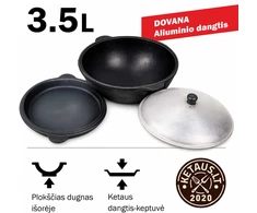 Užbekiškas poliruotas kazanas (Namangan) 3.5L | plokščias dugnas | su dangčiu-keptuvė. DOVANA - Aliuminio dangtis!!!