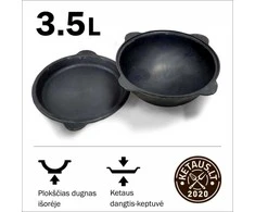 Užbekiškas poliruotas kazanas (Namangan) 3.5L | plokščias dugnas | su dangčiu-keptuvė DKP3