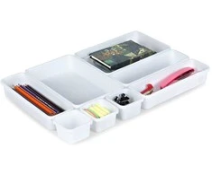 Storage Solutions Vilde Rašomojo stalo stalčių organizatorius baltas modulinis 8 vnt.