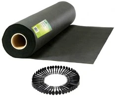 Sodo agrotekstilė 1,6 m x 50 m 70 g/m2 + 50 „Plonos“ kaiščių - juoda