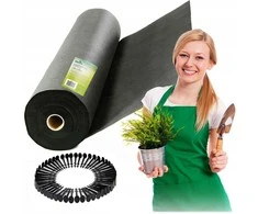 Sodo agrotekstilė 1,6 m x 50 m 70 g/m2 + 50 „Plonos“ kaiščių - juoda