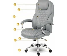 Biuro kėdė, ergonomiškas dizainas, reguliuojamas aukštis, supimo funkcija, pilka vadovo kėdė, patogi darbo kėdė