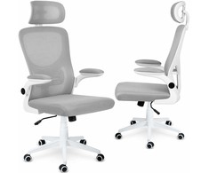 Biuro kėdė su tinklelio atlošu, reguliuojamu aukščiu, ergonomišku dizainu, pakreipimo mechanizmu, pilka darbo kėdė
