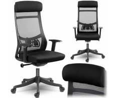 Biuro kėdė su tinklelio atlošu, ergonomiško dizaino, reguliuojamo aukščio, juoda vadovo kėdė, patogi kompiuterio kėdė namų biurui