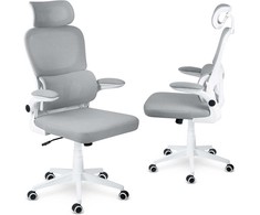 Biuro kėdė su tinklelio atlošu, reguliuojamu aukščiu, supimo funkcija, ergonomišku dizainu, patogiu sėdėjimu, pilka biuro kėdė