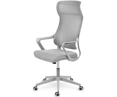 Biuro kėdė su tinklelio atlošu, reguliuojamu aukščiu, ergonomišku dizainu, supimo funkcija, pilka darbo kėdė