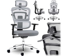 Sofotel Biuro kėdė su tinklelio atlošu, ergonomiško dizaino, reguliuojamo aukščio, pilka darbo kėdė, supimo funkcija, patogi kompiuterio kėdė