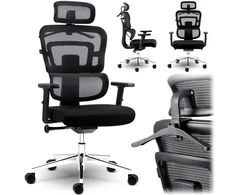 Biuro kėdė su tinkliniu atlošu, ergonomiško dizaino, reguliuojamo aukščio, juoda vadovo kėdė, patogi kompiuterio kėdė