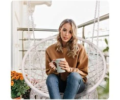 Boho pakabinamas krėslas, smėlio spalvos (be pagalvės)