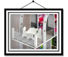 Ricokids Didelis trijų aukštų medinis lėlių namelis + baldai + terasa + liftas