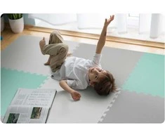 Didelis putplasčio dėlionės kilimėlis, pilkai turkio, Ricokids, 180x180cm, 9 vnt.