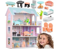 Didelis medinis lėlių namelis, 3 aukštų, Ricokids RK-878