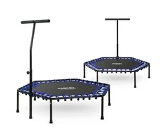 Neo-Sport Fitneso batutas su rankena, 127 cm šešiakampis, mėlynas mini batutas namų naudojimui, vidaus kardio batutas