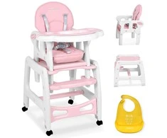 Ricokids Rožinė 5-in-1 kūdikio maitinimo kėdutė, daugiafunkcinė maitinimo kėdutė su reguliuojamu padėklu, supamoji kėdutė, paaukštinimas, vaikiška kėdutė 6-36 mėnesiams