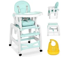 Ricokids Turkio spalvos 5-in-1 aukšta kėdutė, daugiafunkcinė maitinimo kėdutė su reguliuojamu padėklu, konvertuojama kūdikio kėdutė kūdikiams ir mažiems vaikams