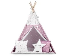 Palapinė vaikams Nukido Teepee, su šviesomis, rožinė su žvaigždėmis
