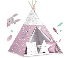Palapinė vaikams Nukido Teepee, su šviesomis, rožinė su žvaigždėmis