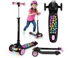 „Glowi Ricokids“ LED triratis balansinis paspirtukas vaikams – juodas ir rožinis
