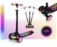 „Glowi Ricokids“ LED triratis balansinis paspirtukas vaikams – juodas ir rožinis