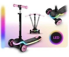 Paspirtukas trójkołowa vaikams balansowa LED Ricokids Leddi - juoda-rožinė