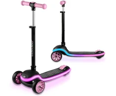 Vaikiškas triratis balansinis paspirtukas LED Ricokids Leddi - juodas ir rožinis