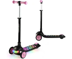 „Glowi Ricokids“ LED triratis balansinis paspirtukas vaikams – juodas ir rožinis