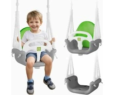 Ricokids 3 viename dramblio formos kibiro sūpynės, pilkos ir žalios spalvos