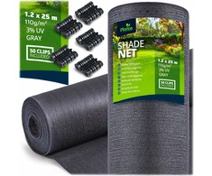 Plonos Tinklelis nuo šešėlių 1,2 x 25 m, 110 g/m2 + 50 spaustukų, pilkas