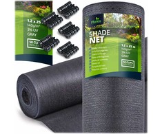 Plonos Tinklelis nuo šešėlių 1,2 x 25 m, 140 g/m2 + 50 spaustukų, pilkas