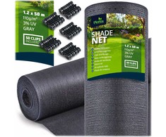 Plonos Tinklelis nuo šešėlių 1,2 x 50 m, 110 g/m² + 50 spaustukų, pilkas