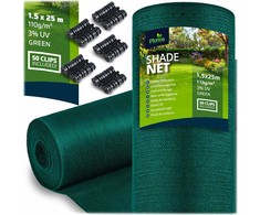 Plonos Tinklelis nuo šešėlių 1,5 x 25 m, 110 g/m2 + 50 spaustukų, žalias