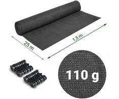 Tinklelis nuo šešėlių 1,5 x 25 m, 110 g/m² + 50 spaustukų, pilkas