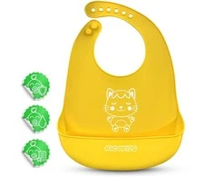 Ricokids geltonas silikoninis maitinimo seilinukas