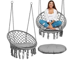 Boho pakabinamas krėslas -sūpynės su pagalve, pilka