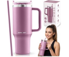 Berdsen rožinis vakuuminis termosas-puodelis su šiaudeliu 1180 ml