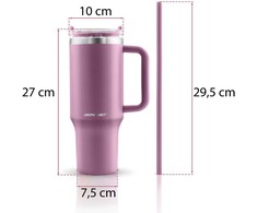 Berdsen rožinis vakuuminis termosas-puodelis su šiaudeliu 1180 ml