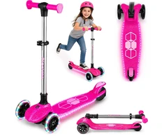 Ricokids Jelly vaikiškas rožinis triračio balansinis paspirtukas su šviesomis tamsoje