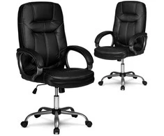 Ekologiškos odos biuro kėdė, ergonomiška kompiuterio kėdė, juoda vadovo kėdė, reguliuojamo aukščio biuro kėdė, patogi darbo kėdė