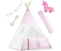 Ricokids Vaikiška tipi palapinė su lemputėmis - rožinė su taškeliais