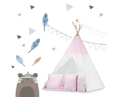 Ricokids Vaikiška tipi palapinė su lemputėmis - rožinė su taškeliais