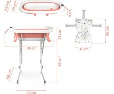 Sulankstoma vonelė vaikams su naujagimiams skirtu įdėklu ir integruotu termometru „Ricokids RK-287“, balta/rožinė