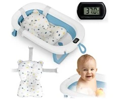 Ricokids Sulankstoma vonelė vaikams, kūdikiams su termometru ir įdėklu RK-287, balta ir mėlyna