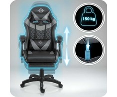 Žaidimų kėdė, ergonomiška biuro kėdė, patogi kompiuterio kėdė, juoda ir pilka žaidimų sėdynė, supama kėdė su kojų atrama