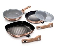3 GRANITINIŲ KEPUČIŲ RINKINYS SU NEMOKAMA RANKENA 5 ELE BERLINGER HAUS METALIC LINE ROSE GOLD BH-7038