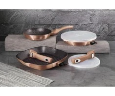 3 GRANITINIŲ KEPUČIŲ RINKINYS SU NEMOKAMA RANKENA 5 ELE BERLINGER HAUS METALIC LINE ROSE GOLD BH-7038