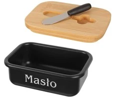 CHLEBAK METALOWY JUODA Z DESKĄ DO KROJENIA + MASELNICZKA + NÓŻ BRUNBESTE BB-2777