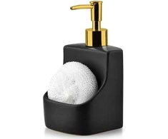 Keraminis juodas indų ploviklio dozatorius su kempinėle Vilde 400 ml