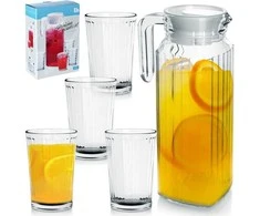 Excellent Houseware Stiklinis 5 dalių džbanas su dangteliu ir stiklinėmis